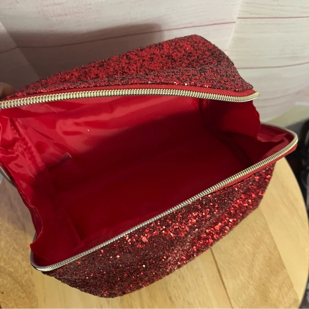 Red Glitter with Gold Snowflake Cosmetic Makeup‎ Bag